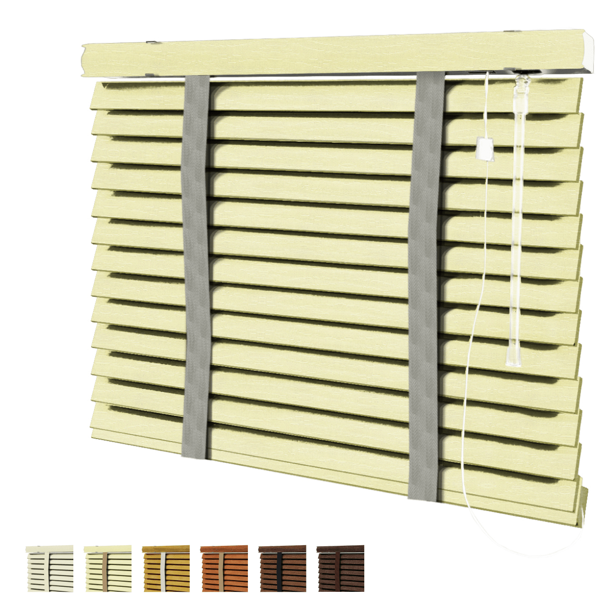 Persiana Horizontal 50mm Madeira Sintética Pintura Ranhuras com Fita Decorativa