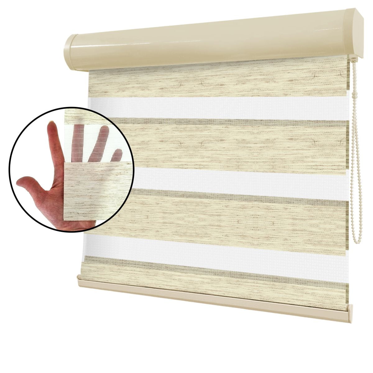 Cortina Rolô Double Vision Bege Tecido Translúcido Coleção AM 3801 Cor Mescla